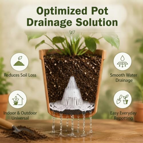 Plant Pot Drainage Kit, 60 Pack | 10 Cone Grid Pads + 50 Mesh Screens, Improves Drainage & Airflow, Reduces Soil Loss, Indoor Outdoor Plants & Bonsai