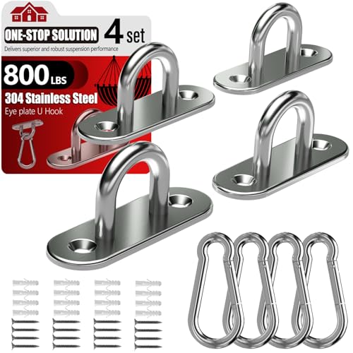 304 Stainless Steel Pad Eye Snap Hook, M6 Ceiling Hook 800Lb,8Pcs | Hanging Kit with Screws for Hammock Chair Swing, Yoga Gym Equipment, Sun Shade Sail, Plant Hangers & Marine Boat Hardware - size: 2.3 inch, style: Oval