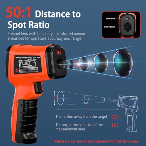 Infrared Thermometer Gun, -58°F to 2732°F, Dual-Mode 50:1 | 932°F K-Type Probe Included，Protective Tool Case Included，Industrial HVAC & Equipment Diagnostics - color: Orange/-58°F to 2732°F and -4°F to 932°F