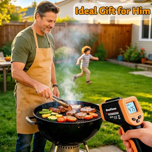 0.5 Seconds Fast Reading Cooking Thermometer Temperature Gun for Pizza Oven | IR Thermometer for Pizza Oven Griddle Cast Iron Non-Contact Digital Laser Thermometer Gun with Carrying Case (NOT for Human) - color: Yellow