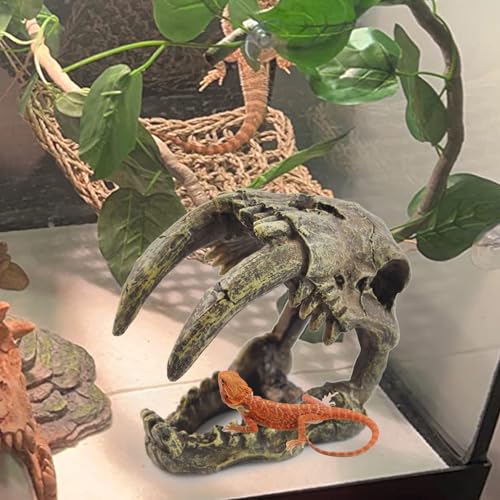 Resin Skull Habitat Hideout Cave Decor Reptile Hammock Lizard Lounger Bearded Dragon Tank Accessories Reptiles Hanging Vine Bendable Jungle Climbing Plant Terrarium Decoration(4PCS)