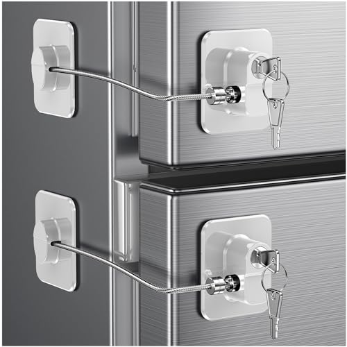 2 Pack Refrigerator Locks with 4 Keys, Child Safety Lock for Fridge Door Locks, Cabinets, Freezer, Desk Drawers, Wardrobes, Closets, Windows-No Tools Need or Drill (Patent) - color: 2 pcs Lock White