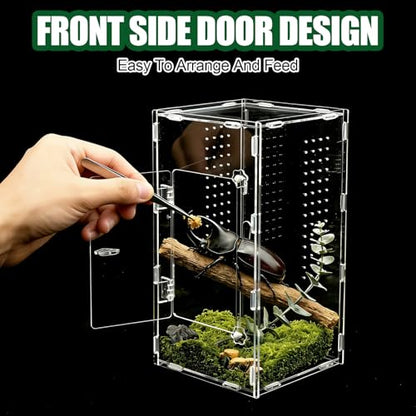 Acrylic Jumping Spider Enclosure, Reptile Terrarium Enclosure with Front Opening Door, 5.91×5.91×11.88 Inch Reptiles Habitat Tank Breeding Box for Tarantula Insect Snake Lizard - color: 5.91×5.91×11.8