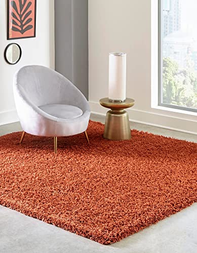 Unique Loom Solid Shag Collection Area Rug (8' Square, Terracotta) - color: Terracotta, size: 8' x 8' (Square)
