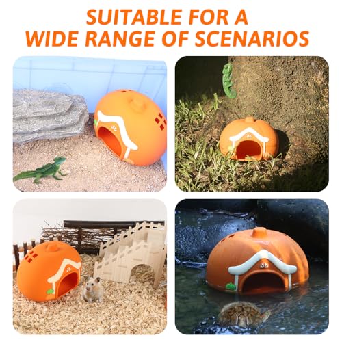 Guinea Pig Bed, Silicone Hamster Hideout Cave Waterproof Small Animal Cage House Accessories Reptile Tank Habitat Decor for Small Pet Ferret, Chinchilla, Bunny, Squirrel, Tortoise, Lizard (Orange)