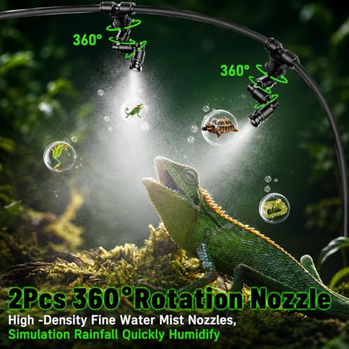 Reptile Mister Automatic Misting System, Reptile Humidifiers with Smart Timing Controller, Terrariums Humidifier with 360°Adjustable Misting Nozzles, Rainforest Ecosystem Sprayer - color: Black