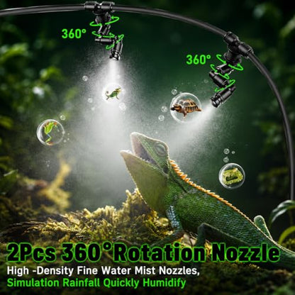 Reptile Mister Automatic Misting System, Reptile Humidifiers with Smart Timing Controller, Terrariums Humidifier with 360°Adjustable Misting Nozzles, Rainforest Ecosystem Sprayer - color: Black
