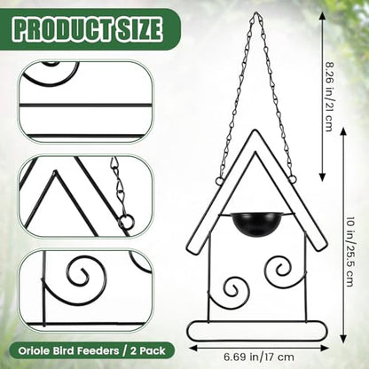 Hushee 2 Pcs Oriole Feeder for Outdoors Grape Jelly and Oranges Fruit Metal Bird Feeder Outdoor Garden Hanging Drinking Container Hummingbird Jelly for Outdoor Hanging Garden Patio(Birdhouse Shaped) - style: Birdhouse Shaped