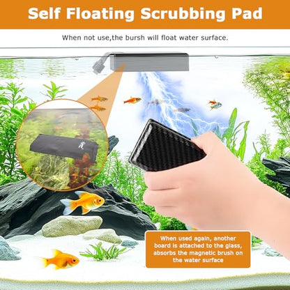 hygger Magnetic Fish Tank Cleaner, Aquarium Glass Cleaner | Magnet Cleaning Tool with 2 Detachable Scraper Blade, Floating Scrubber Brush for 1/5"-1/2"Glass/Acrylic Thick Tank
