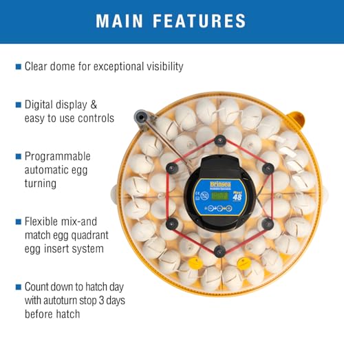 Brinsea Maxi 48 Advance Egg Incubator with Automatic Egg Turning and Temperature Control for Hatching 48 Chicken, Duck, or Other Eggs- Optimal Flexibility with Mix & Match Sizes - size: 48 Eggs