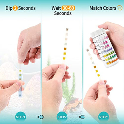 Umlecoa 7 in 1 Aquarium Test Kit for Freshwater and Saltwater - 125 Aquarium Test Strips with Test Tube & Thermometer - Fast & Accurate Water Testing Strips for Aquarium/Pond/Pool - size: 7 IN 1