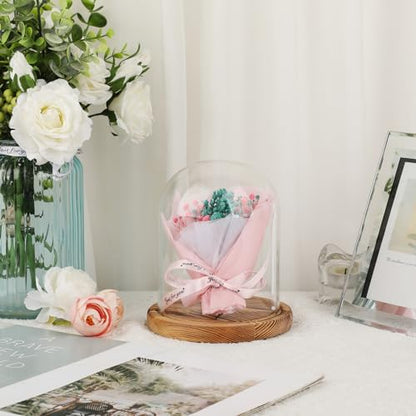 JUXYES 4.5x6 Inch Clear Glass Display Dome Cloche with Walnut Wood Base | Transparent Dome Cloche Bell Terrarium Jar, Glass Dust Proof Display Stand for Plants, Collectibles, Figurines, Keepsakes