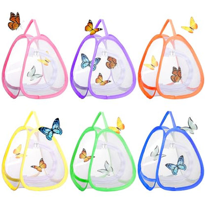 Hiboom 6 Pcs Mini Butterfly Habitat Cage 10 x 9 x 9 Inch Collapsible Insect Mesh Cage Portable Butterfly Net Habitat Enclosure with Zipper for Transporting and Raising - style: Five Mesh Panels