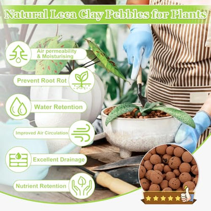 4LB Organic Leca Clay Pebbles for Plants, 4-16mm Natural Leca Balls | Reusable, Drainage, Aeration, Moisture Retention, Hydroponic, Lightweight for Orchids, Succulents, Terrarium, Indoor Plants - size: 4LB