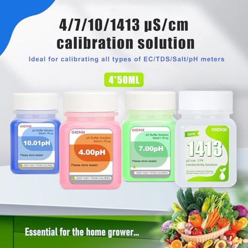 EC Calibration Buffer Solution 1413µS/cm and pH4/7/10,TDS Buffer Kit | for Calibrating pH Meter TDS Tester EC Salinity Multifunction Meter, for Hydroponics, Aquaponics, 4 bottles Standard Solution - color: Green