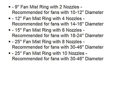 Misting Fan Kit - Low Pressure Misting Fan System - Fan NOT included - With Brass/Stainless Steel Nozzles - UV Treated Tubing (12" Dia - 4 Nozzles) - size: FMK12-4