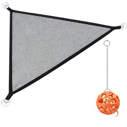 Snake Reptile Enrichment Ball & Hammock Combo, Durable Climbing Gym with Secure Chain - Fun Exercise & Resting Toy for Small Pet Snakes Including Python & Corn Snake Terrariums (Large, Orange)