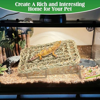 kathson Bearded Dragon Hammock with Ladder, Seagrass Reptile Basking Hammock with Metal Legs, Adjustable Lizard Bed Tank Accessories Decor for Amphibian Gecko Snake Hermit Crab Chameleon Climbing