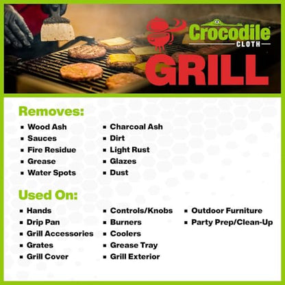 Crocodile Cloth Grill Plant-Based Food Safe Cleaning Wipes, 80 Count | Safe on Skin & Multiple Surfaces, Infused with Aloe & Vitamin E, Large, Pre-Moistened & Absorbent - size: 80 Count (Pack of 1)