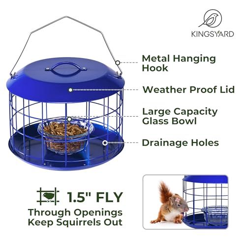 Kingsyard Bluebird Feeders for Outdoors Hanging | Metal Cage Bird Feeder with Tray, Squirrel Proof, for Small wildbirds, Weatherproof, Easy to Refill and Clean, Blue - color: Blue