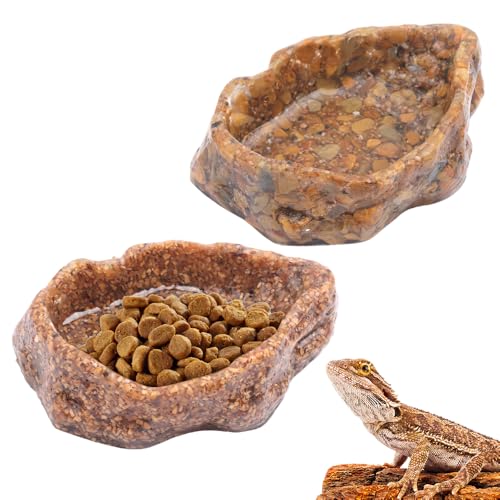 2 Pack Reptile Food Bowl Natural Sandstone Water Dish for Leopard Gecko Frog Bearded Dragon Snake Tortoise Hermit Crab
