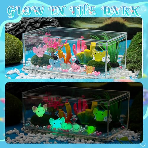 HyDren Axolotl Crafts DIY Tank Glow in The Dark Mini Axolotl Figures Gift for Home Sea Themed Birthday Party Decorations (Vivid) - style: Vivid
