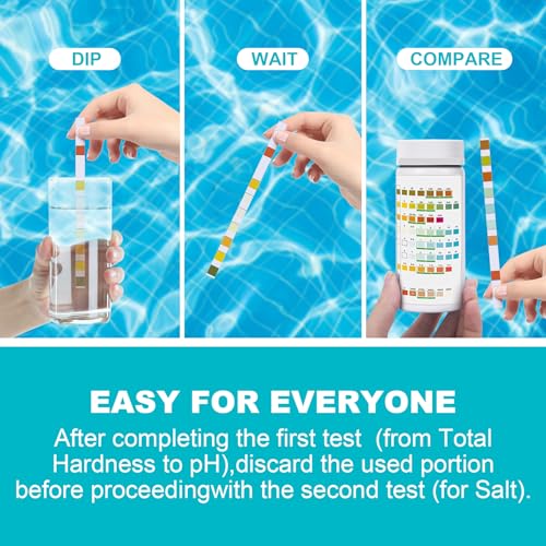 Salt-Water Pool Test Strips Kit: 25 Counts 8-in-1 for Salt Water Pool Testing Kit, Salt Pool Test Strips for Hot Tub Spa Testing Salt Chlorine pH and More - size: 25 Strips