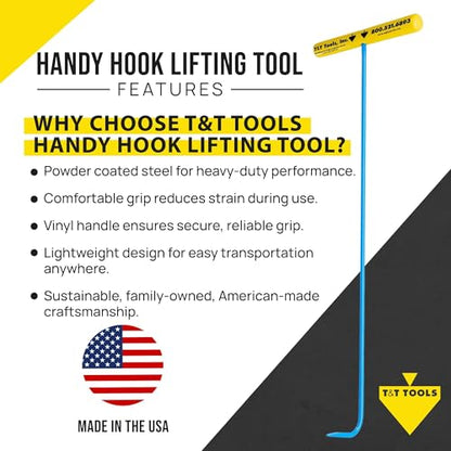 T&T Tools 36-Inch Handy Hook Lifting Tool - 3/8" Single Hook End - 2 Pack | Solid Steel Construction, Heavy Duty Lifting, Septic Tank Riser, Grates, Storm Drains, Pallet Pulling, Bright Blue Finish - size: 2 Pack - 36 Inch Handy Hook - Single Hook End