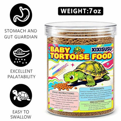 Baby Tortoise Food with Fish & Krill Meal, Spirulina & Astaxanthin | Enhanced with Calcium & Vitamins for Hatchlings & Young Sulcata, Leopard, Russian & Hermann's Tortoises (7 oz)