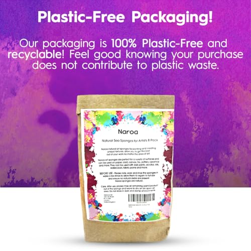 NAROA Artist Natural Sea Sponges for Painting 8 Pack | Unbleached Unique Art Tool Set | Suitable for Acrylic Watercolor, Marbling, Texturing, Pottery, Ceramics