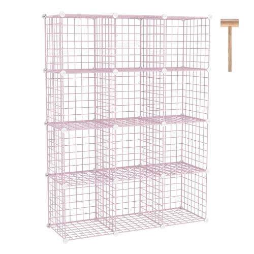 C&AHOME Wire Cube Storage, 12 - Cube Organizer Metal C Grids, Closet, Pink | Modular Shelves Units Storage Bins Shelving Bookshelf Shelf Cabinet - color: Pink