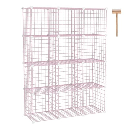 C&AHOME Wire Cube Storage, 12 - Cube Organizer Metal C Grids, Closet, Pink | Modular Shelves Units Storage Bins Shelving Bookshelf Shelf Cabinet - color: Pink
