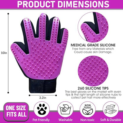 Upgrade Pet Grooming Gloves, Grooming Gloves for Dogs, Cats, Rabbits & Horses with Long and Short Hair, Efficient Pets Hair Remover Mittens - 1 Pair (Purple) - color: Purple