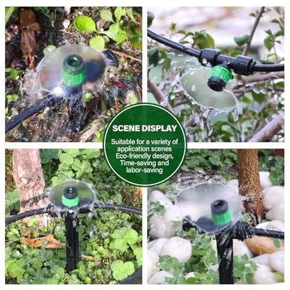 Kalolary 30Pcs Push-to-Fit Drip Irrigation Emitters for 1/4" Tubing | Adjustable 360 Degree Vortex Drip Emitters,Irrigation Dripper Sprinklers with 6PCS Plugs for Garden Irrigation System(Green) - size: 1/4” Push-to-Connect Tee- Vortex- 30P Green