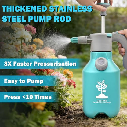 Garden Hand Pump Sprayer 1/2 Gallon, Plant Mister Spray Bottle 2L | Handheld Pressure Sprayer with 360° Extended Spray Rod, Side Water Inlet Design, Adjustable Nozzle & Safety Valve