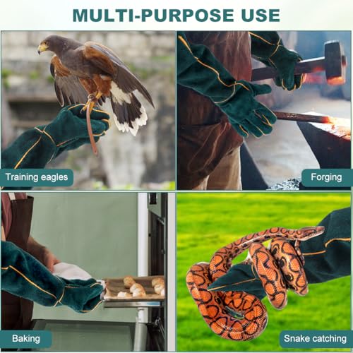 23.6inch Leather Animal Handling Gloves Bite Proof with 40inch Collapsible Snake Hook
