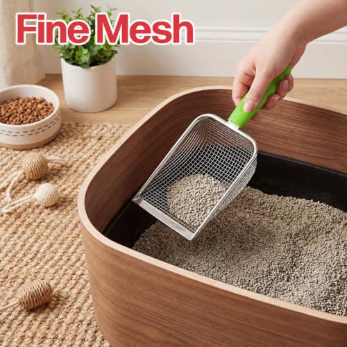 Stainless Steel Reptile Sand Substrate Scoop (Green, 11 Inch) | Mesh Litter Shovel, Fine Mesh Metal Reptile Litter Cleaner Scooper, Litter Cleaner Corner Scoop Sand Sifter for Sands Waste