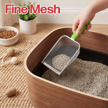 Stainless Steel Reptile Sand Substrate Scoop (Green, 11 Inch) | Mesh Litter Shovel, Fine Mesh Metal Reptile Litter Cleaner Scooper, Litter Cleaner Corner Scoop Sand Sifter for Sands Waste