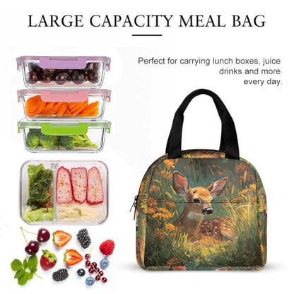 Rustic Deer And Flower Lunch Bag for Women Men | Insulated Lunch Box Leakproof Food Meal Containers Reusable Foldable 6L Capacity Lunch Tote Bags for Work Picnic Travel - color: style-18