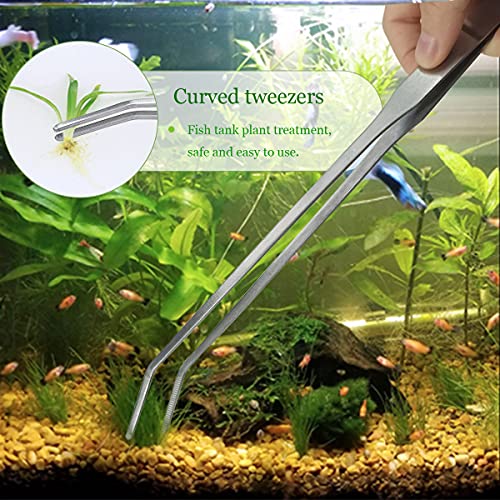 2 Pcs Feeding Tongs, Aquarium Tweezers Straight and Curved Tweezers Set | 27cm/10.6 inches Stainless Steel Aquascaping Tools for Hold Worms, Reptiles, Lizards, Bearded Dragon (Silver)