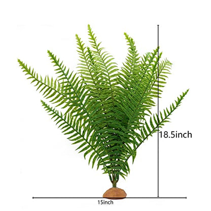 JIHAQUA Fake Fern Plants, Plastic Reptile Terrarium Decor | Reptiles Amphibians Tank Accessories, For Crested Gecko Leopard Lizard Chameleon, Fern-L