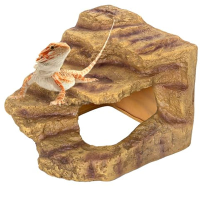 Resin Reptile Hideout Cave Reptile Habitat Tank Decor Terrarium Accessories for Bearded Dragon Leopard Gecko Lizards Turtle - size: Small