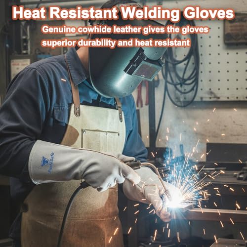Welding Gloves Heat Resistant Leather Fireproof Gloves 14 In Grey | Welders Gloves for MIG TIG Stick, Grill Gloves Mitts for BBQ,Oven,Forge,Fireplace,Fire Pit,Furnace,Wood Stove,Dry Ice,Baking - color: 14 Inches Grey