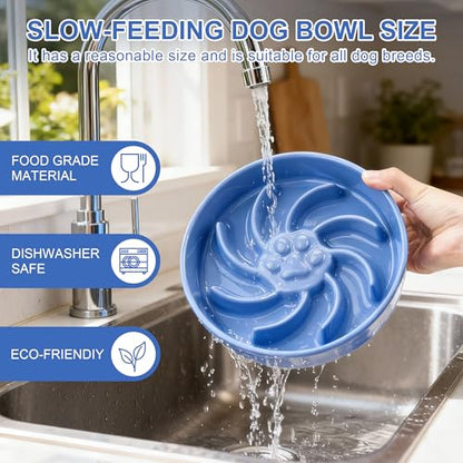 Ceramic Slow Feeder Dog Bowl, 3 Cup Dog Food or 25oz Water, Slow Eating Bowl for Middle Breed, Maze Puzzle Feeder for Fast Eaters, Anti-Choking Stop Bloat, Non-Slip BPA Free (Blue) - color: Blue