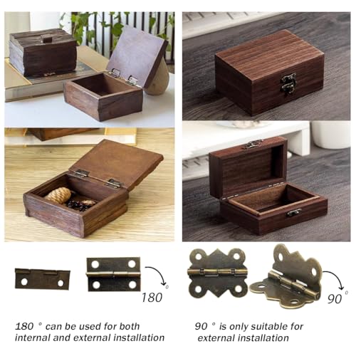 EAEDMY 36 Sets Retro Jewelry Box Hinges and Latches Hardware, Small Bronze Brass Latch Hinges for Wooden Jewelry Box and Decorative Cabinet, with Matching Screws Kit(Catch*12 + Hinges*24) (36)