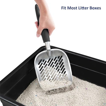 Cat Litter Scoop, Aluminum Alloy Sifter, Kitty Metal Scooper, Deep Shovel with Diagonal Sifting Hole, Long Handle, Kitten Poop Lifter for Litter Box, Medium Size, Black Handle - color: #06 Black, size: Medium