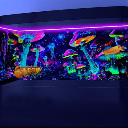 24X16IN Blacklight Aquarium Background UV Reactive Mushroom Background Starry Sky Terrarium Background with 10 EVA Double-Sided Tape - size: 24X16in/60X40cm