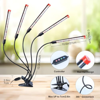 FECiDA Gamechanger 2026 45 Watt Power Draw, NO Need Adapter, 5Head Strong Clip Grow Lights for Indoor Plants with 4/8/12/16/20H Timer, LED Plant Growing Lamps for Houseplants, Bonsai, Seed Starting - size: Clip-5Head-45W