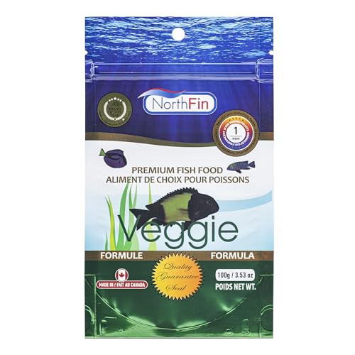 Northfin Veggie Fish Food, Slow-Sinking Pellets, 1mm, 100g | Veggie Formula; slow-sinking pellets for herbivorous & omnivorous fish; organic kelp first ingredient; crafted in Canada - size: 3.53 Ounce (Pack of 1)