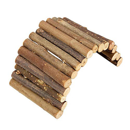Fdit Pet Ladder Bridge Bend Wooden Hamster Wood Ladder Living Fence Suspension Bridge Exercise Chew Toy for Reptile Rodents Small Animals(Small)